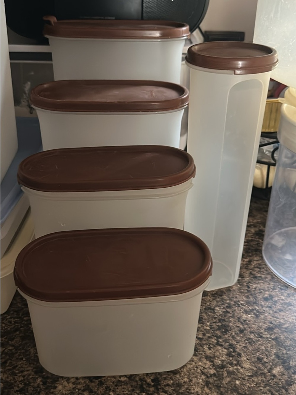 Tupperware Frosted Module Set with Brown Lids (5)